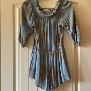 Blue and Brown Women's Romper